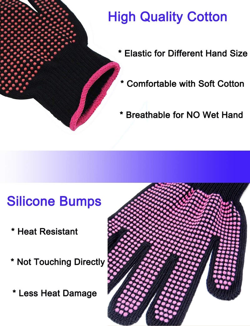 AFT90 Heat Resistant Glove for Hair Styling, Curling Iron, Flat Iron and Curling Wand, Pink Edge, Silicone Bump, 1 Piece - Image 2